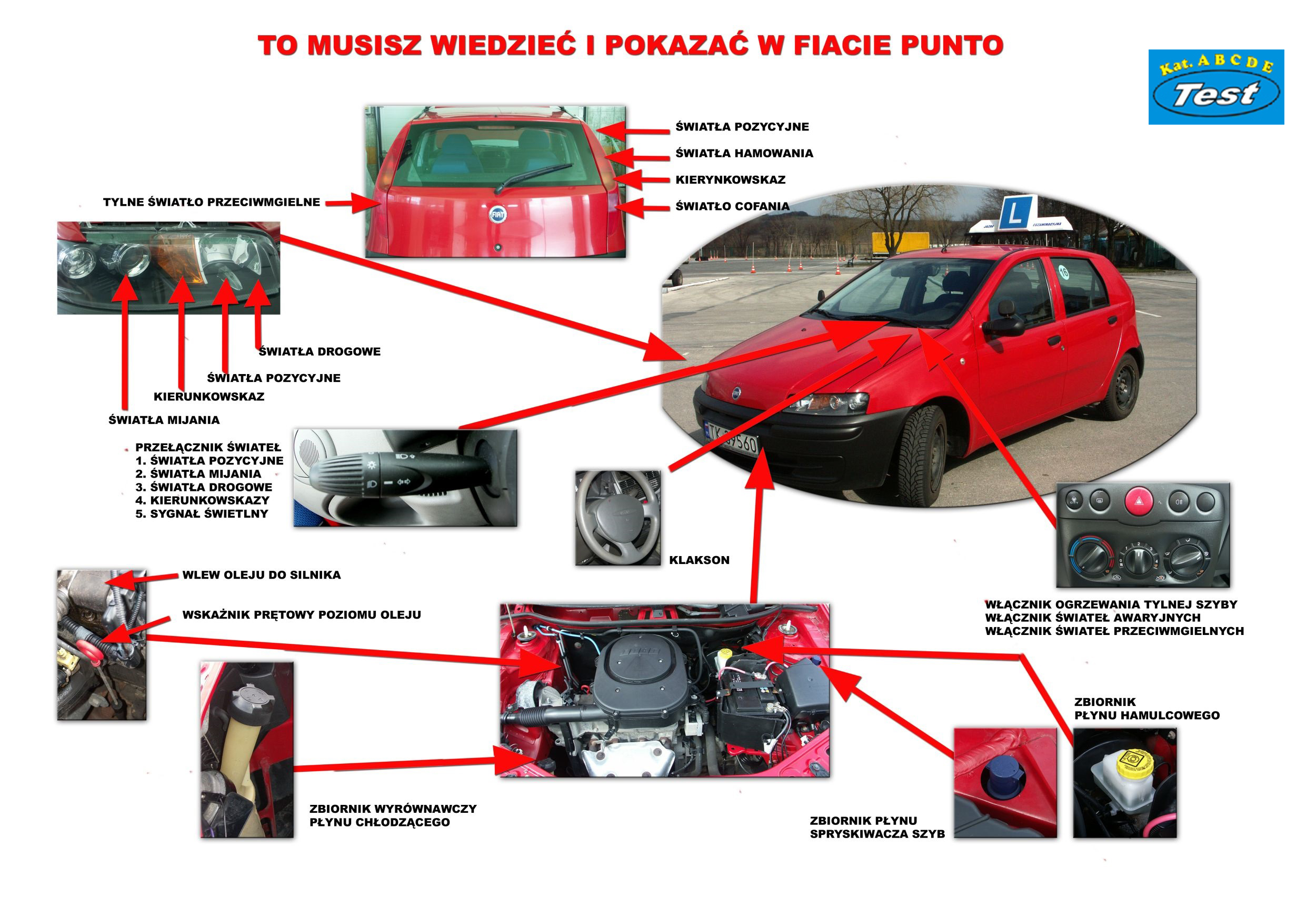 Światła I Płyny Fiat Grande Punto Oraz Punto, Sprawdzian Na Egzamin Prawa Jazdy B - Osk Test - Nauka Jazdy A B C D E Warszawa - Łomża